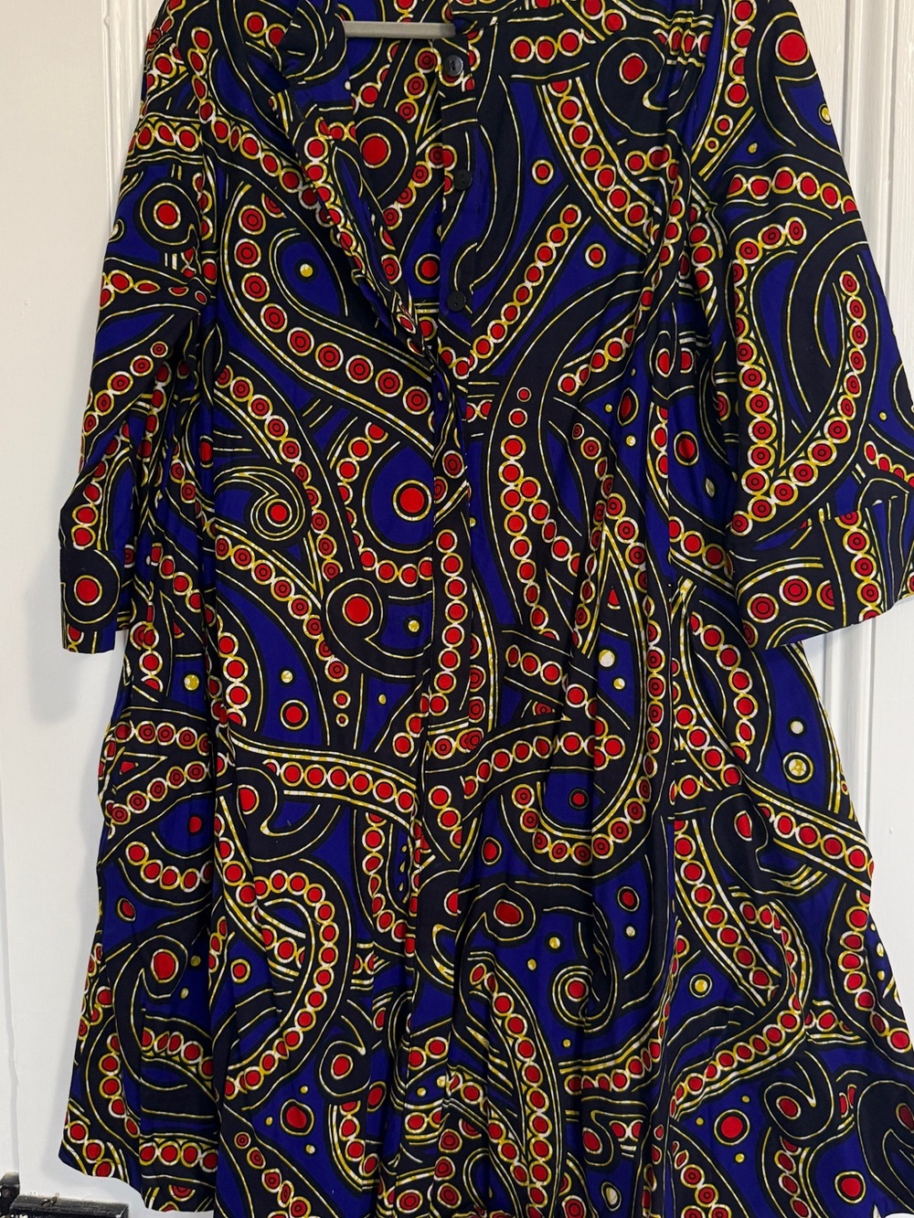 Zuri XL Navy Blue Wrap Dress with Bold African Circle Print | Made in Kenya